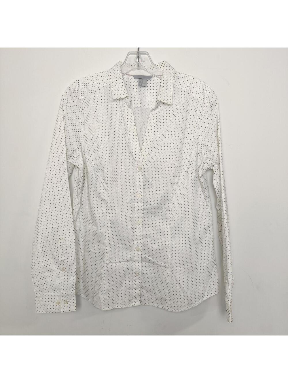 H&M Women’s White Polka Dot Button-Up Shirt Size 12 Business Casual Romantic